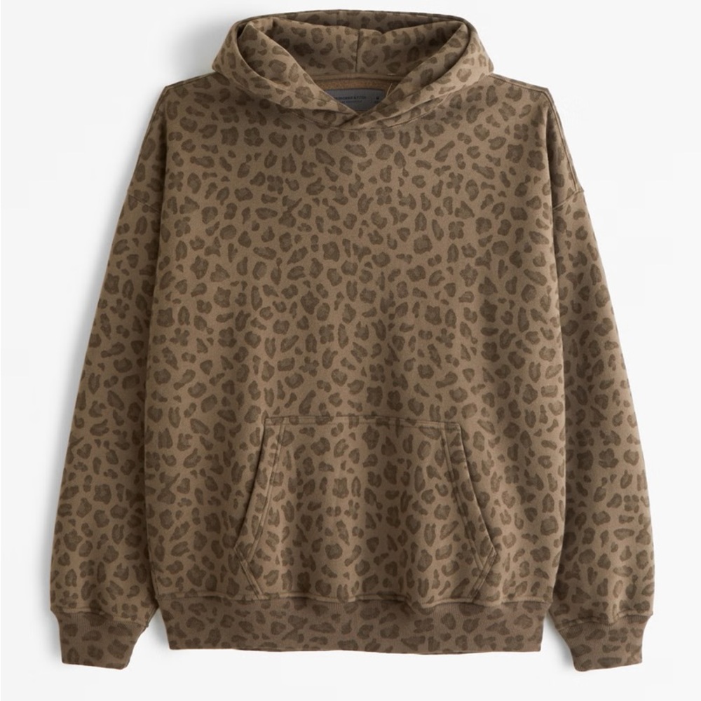 ABERCROMBIE LEOPARD ESSENTIAL POPOVER HOODIE LIGHT BROWN PATTERN